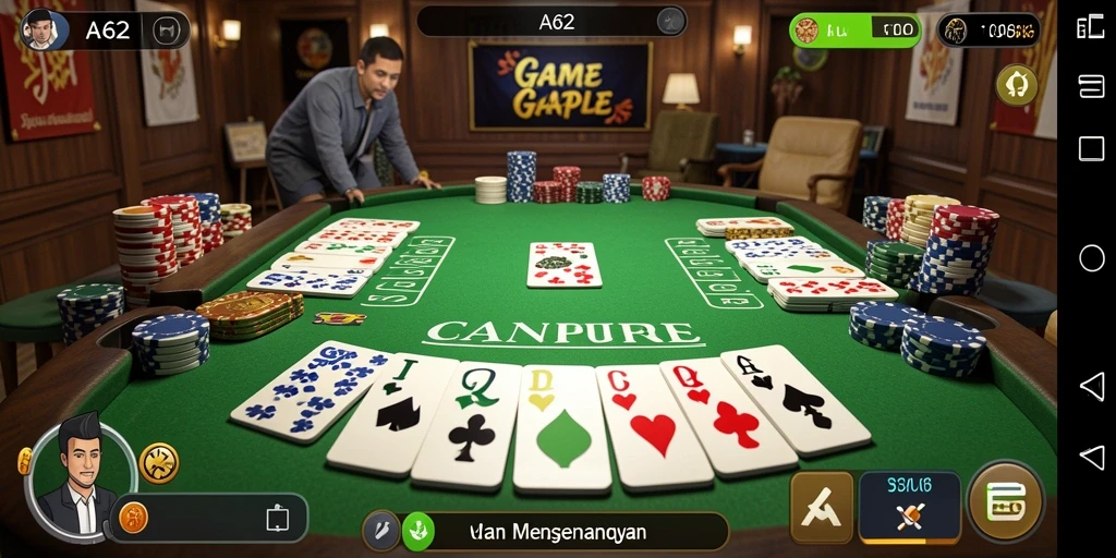 Tampilan utama gameplay Gaple di AA62 yang seru.