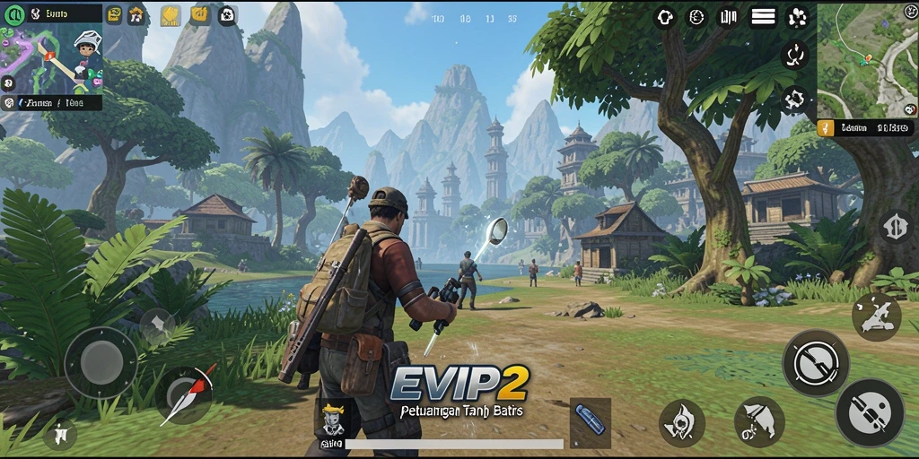 Tangkapan layar gameplay EVIP2 menampilkan dunia terbuka yang luas dan interaktif.