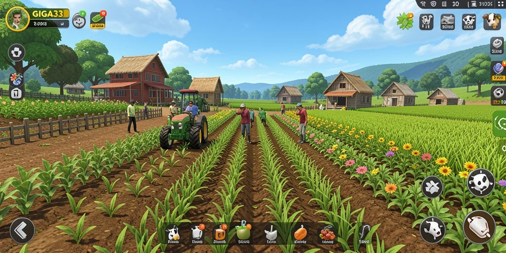 Tampilan gameplay seru GIGA33 dengan kebun yang indah.